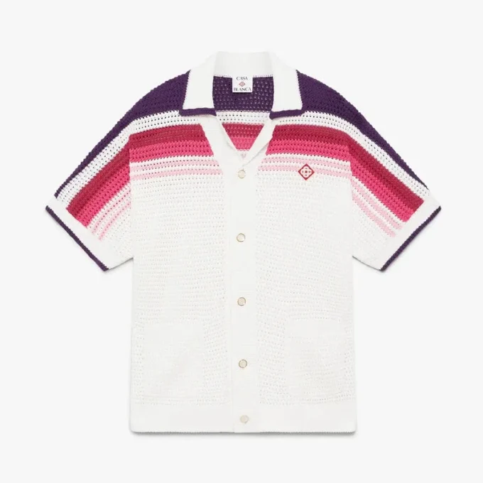 Weiß gestreiftes Kurzarm-Poloshirt mit Shorts