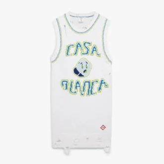 Weißes, handgestricktes Mini-Tank-Kleid