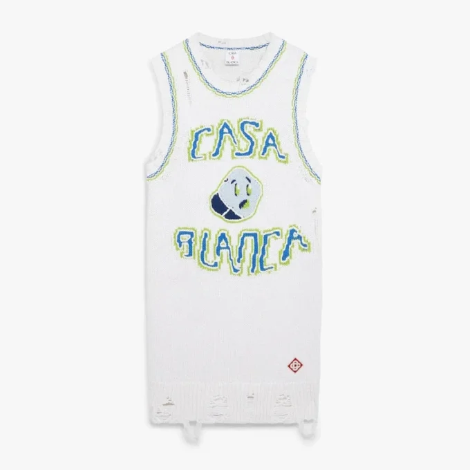 Weißes, handgestricktes Mini-Tank-Kleid Weißes, handgestricktes Mini-Tank-Kleid