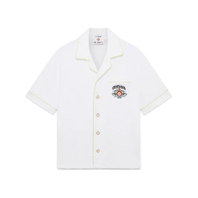 Weißes klassisches Frottee-Shirt mit kurzen Ärmeln