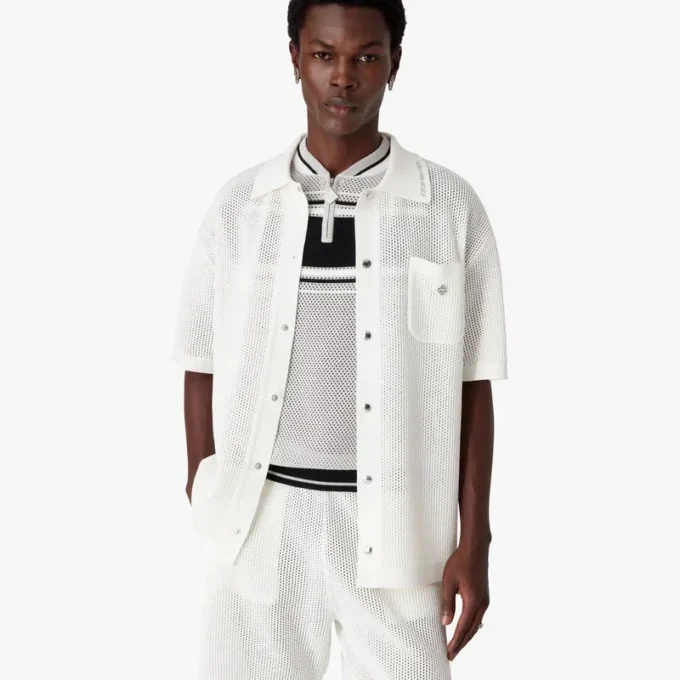 Weißes Kurzarm-Mesh-Shirt