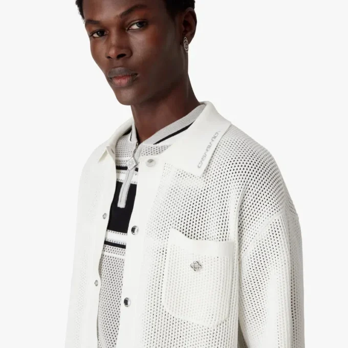 Weißes Kurzarm-Mesh-Shirt