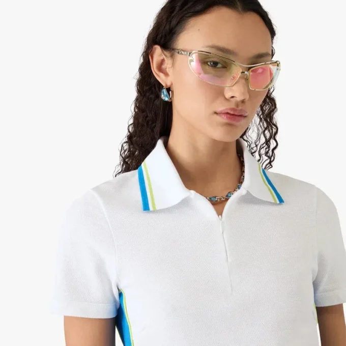 Weißes Piqué-Poloshirt mit Cut-outs
